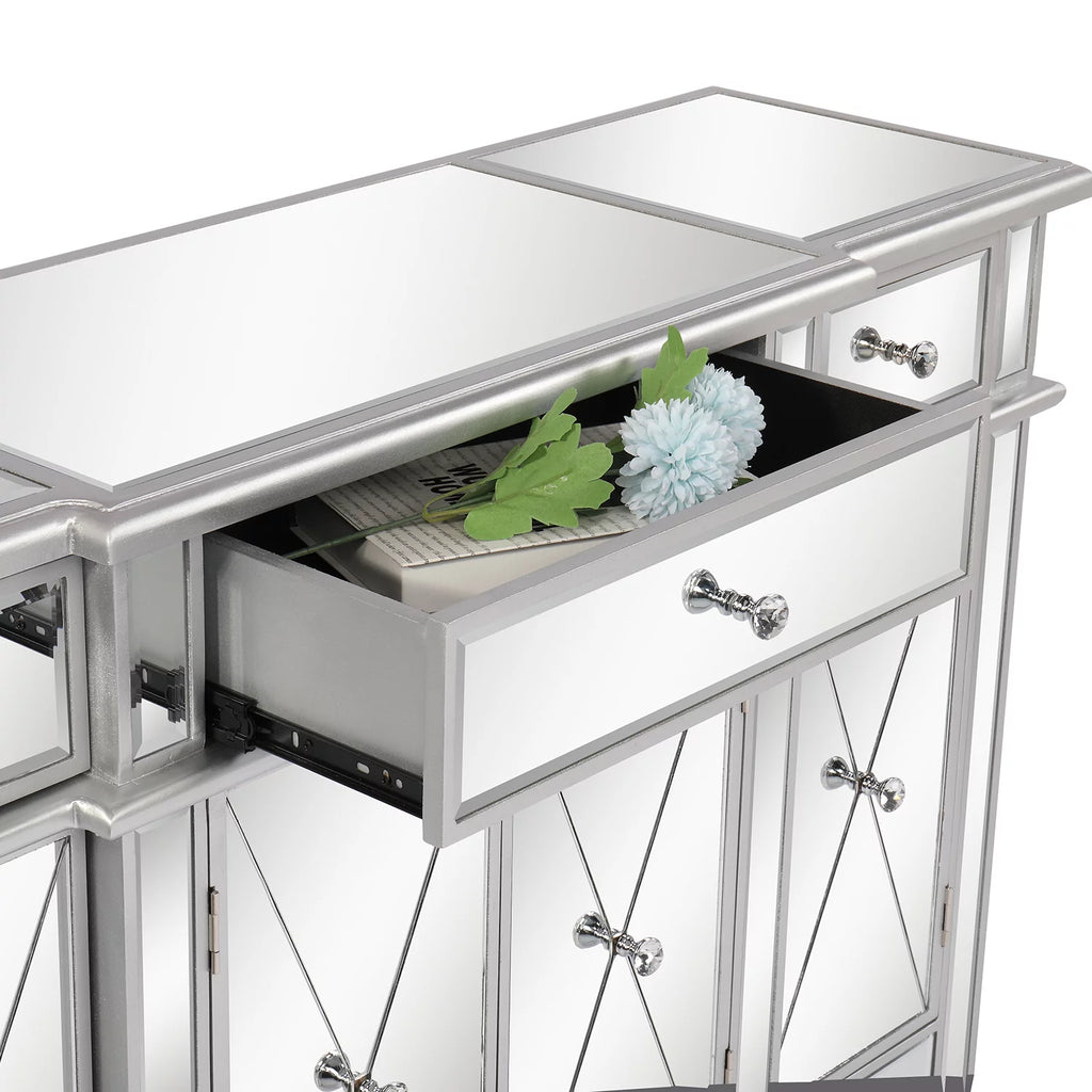 Mirrored Finish Glass TV Stand with 3 Drawers O73550