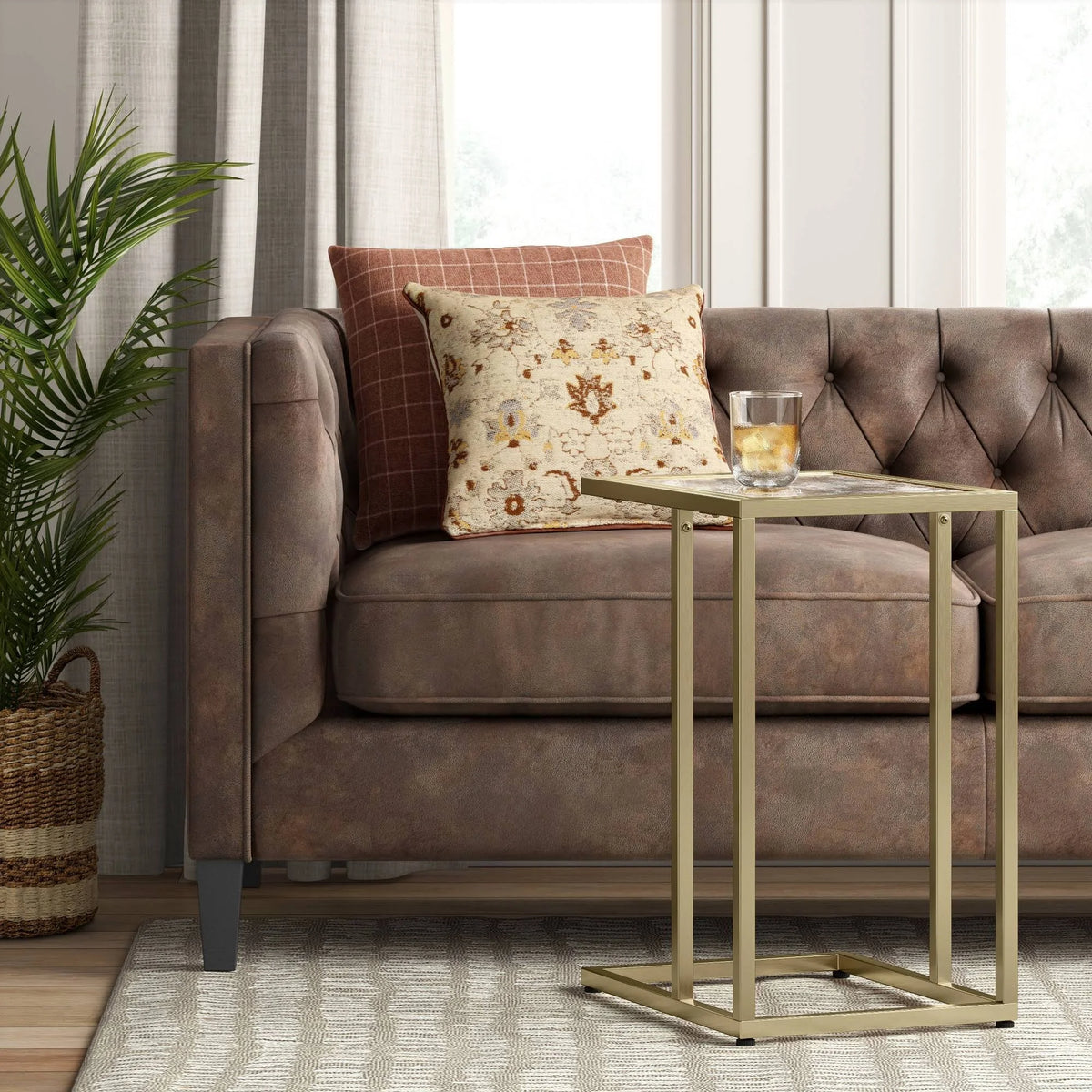 Glass Top C Table with Brass Base P2932