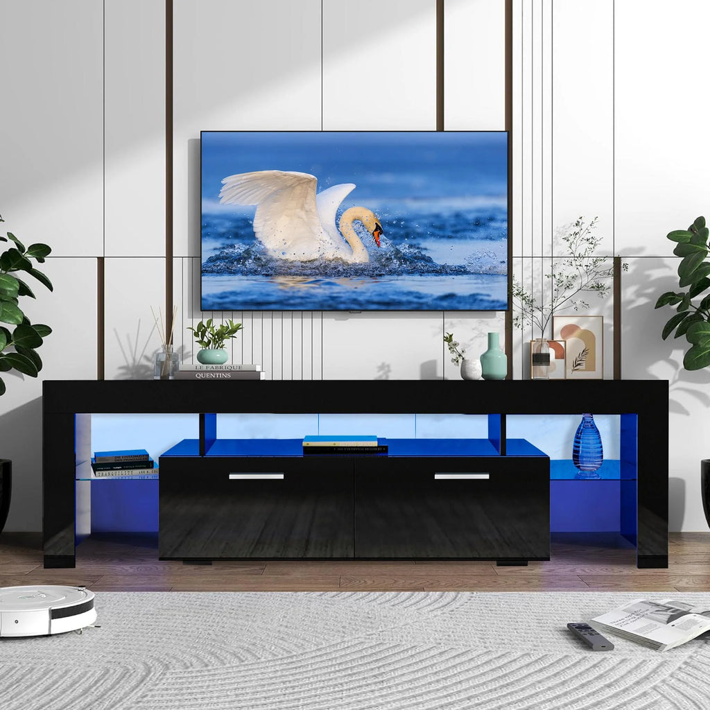White High Gloss TV Stand with LED Light and Storage Drawers K684