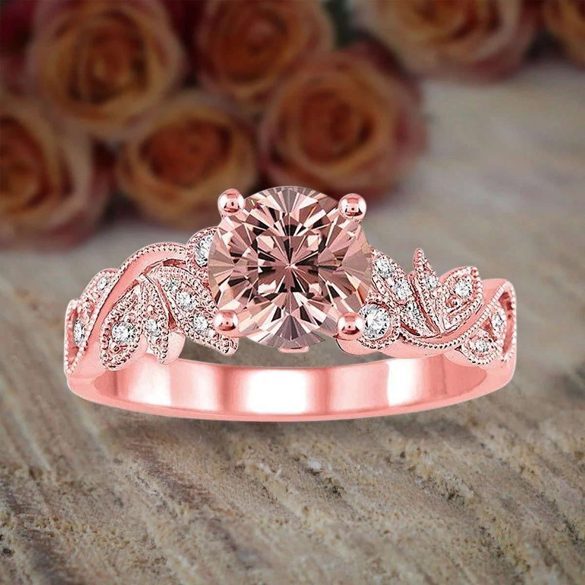 10k Rose Gold Morganite and Diamond Flower Engagement Ring A5505