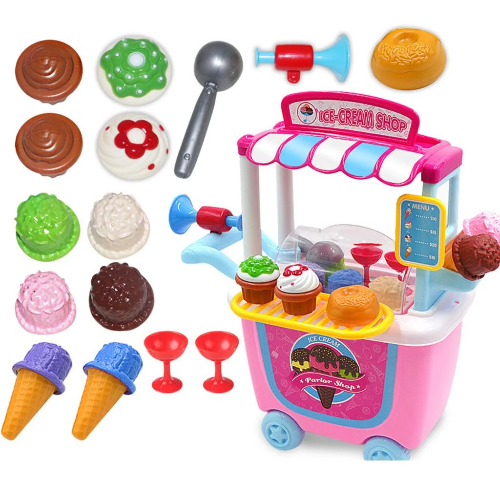 Cream Candy Cart Food Dessert and Cash Trolley Set Toy with Music and Lighting L53970