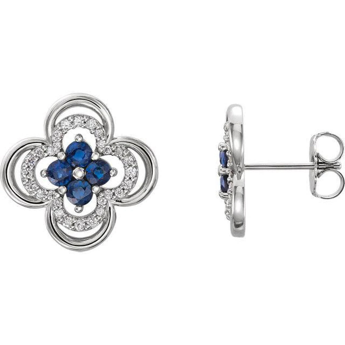14K White Gold Diamond & Blue Sapphire Clover Studs Earrings L695768