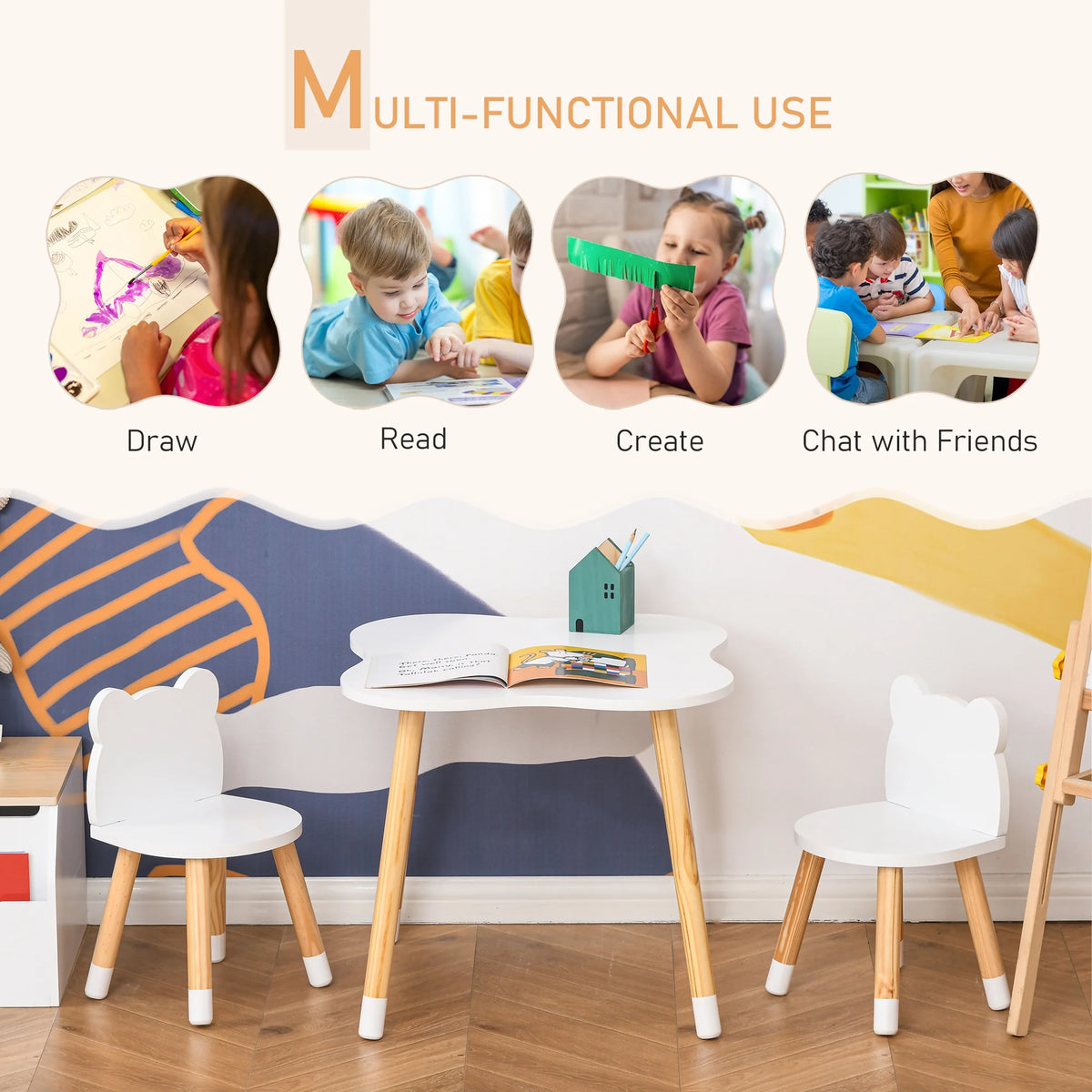 White Wooden Kids Table and 2 Chairs Set K13948
