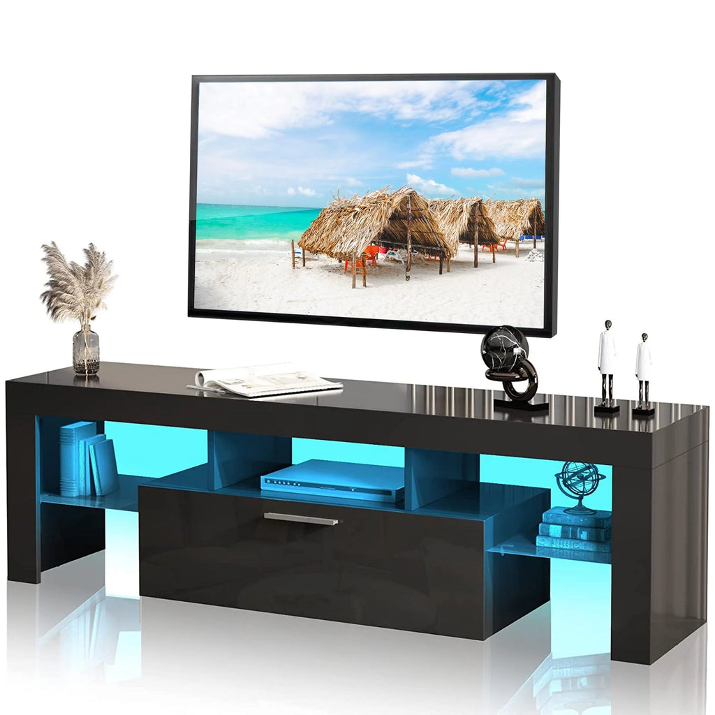 White High Gloss TV Stand with LED Light and Storage Drawers K684