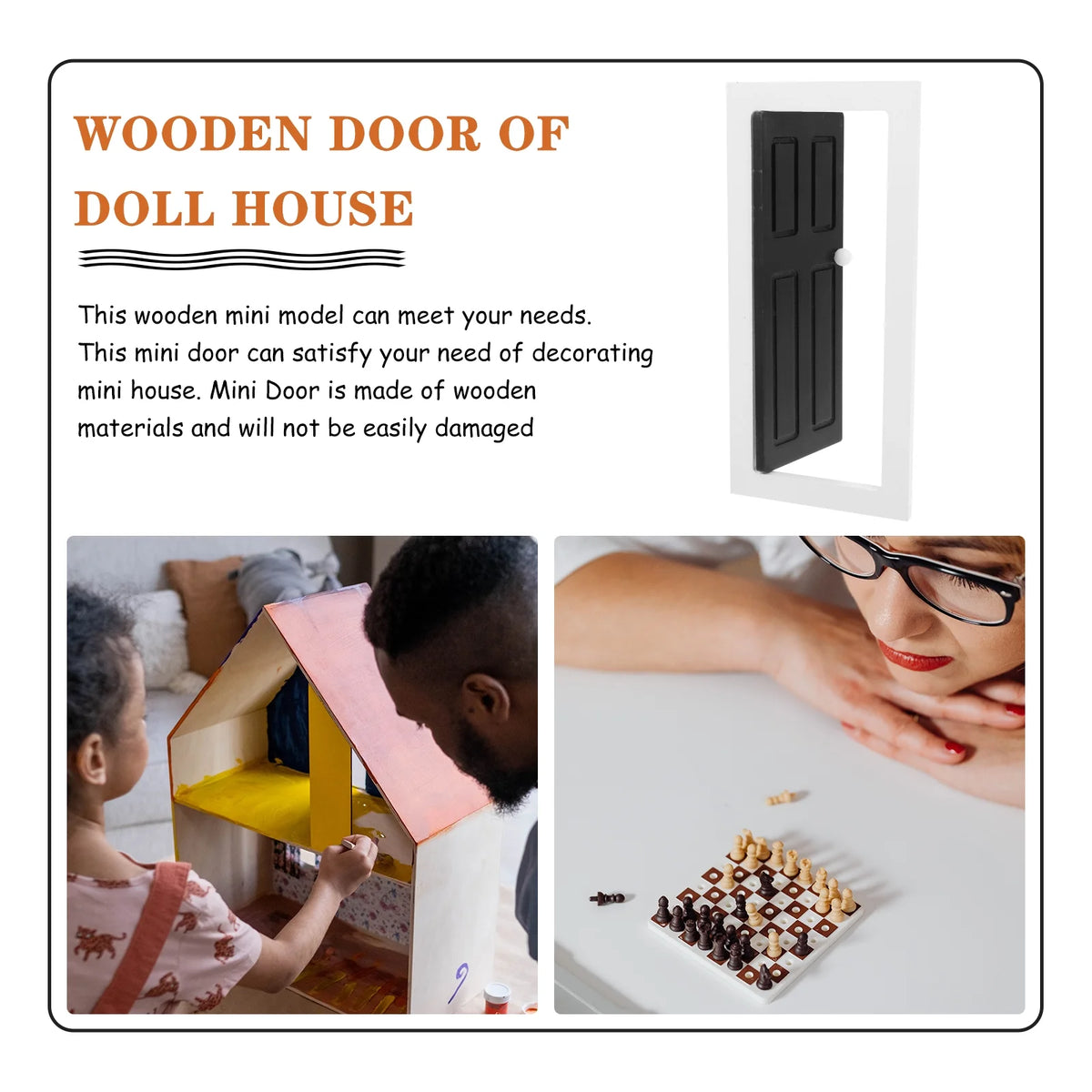 Unpainted Wooden Door Doll House Miniature Furniture F128