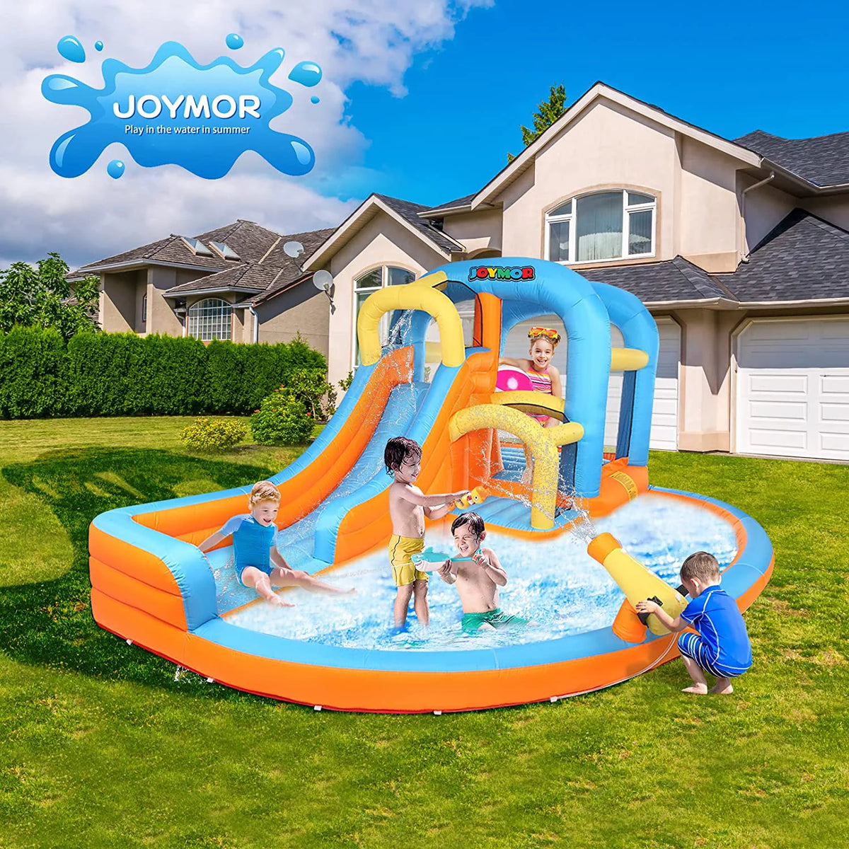 5-in-1 Inflatable Water Slide Park Bounce House with Splash Pool R61798